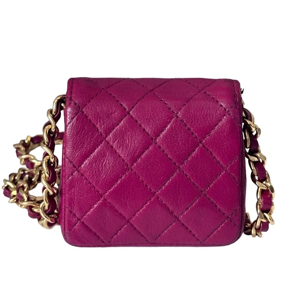 CHANEL Vintage Micro Pink Quilted Lambskin Half Flap Bag RARE - Picture 6 of 14